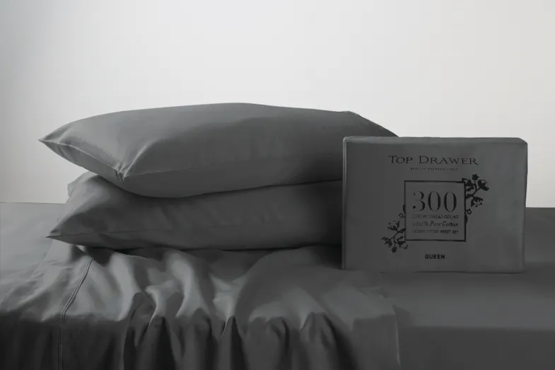 300TC 100% Cotton Sheet Set by Top Drawer - 45cm drop - Graphite 300TC 100% Cotton Sheet Set by Top Drawer - 45cm drop - Graphite